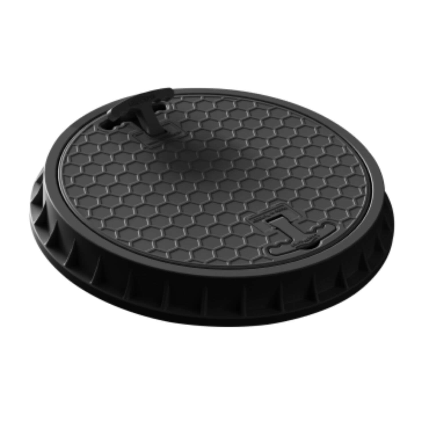 Capac canalizare rotund din PP cu mâner negru DN500